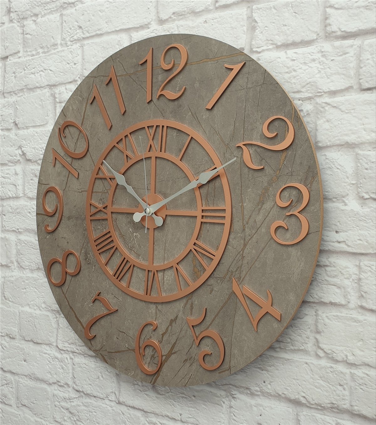 Markakanvas  Mermer Desenli Duvar Saati Çap 38 cm - Çap 50 cm - Çap 80 cm