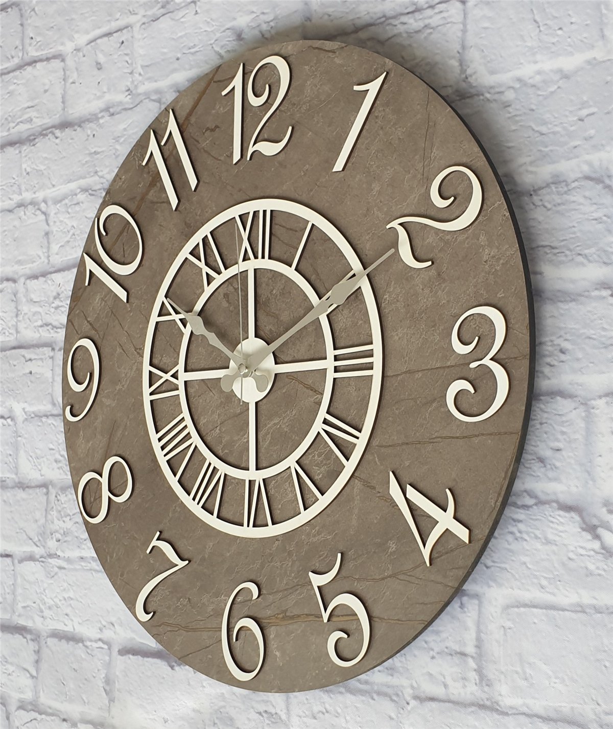 Markakanvas  Mermer Desenli Duvar Saati Çap 38 cm - Çap 50 cm - Çap 80 cm