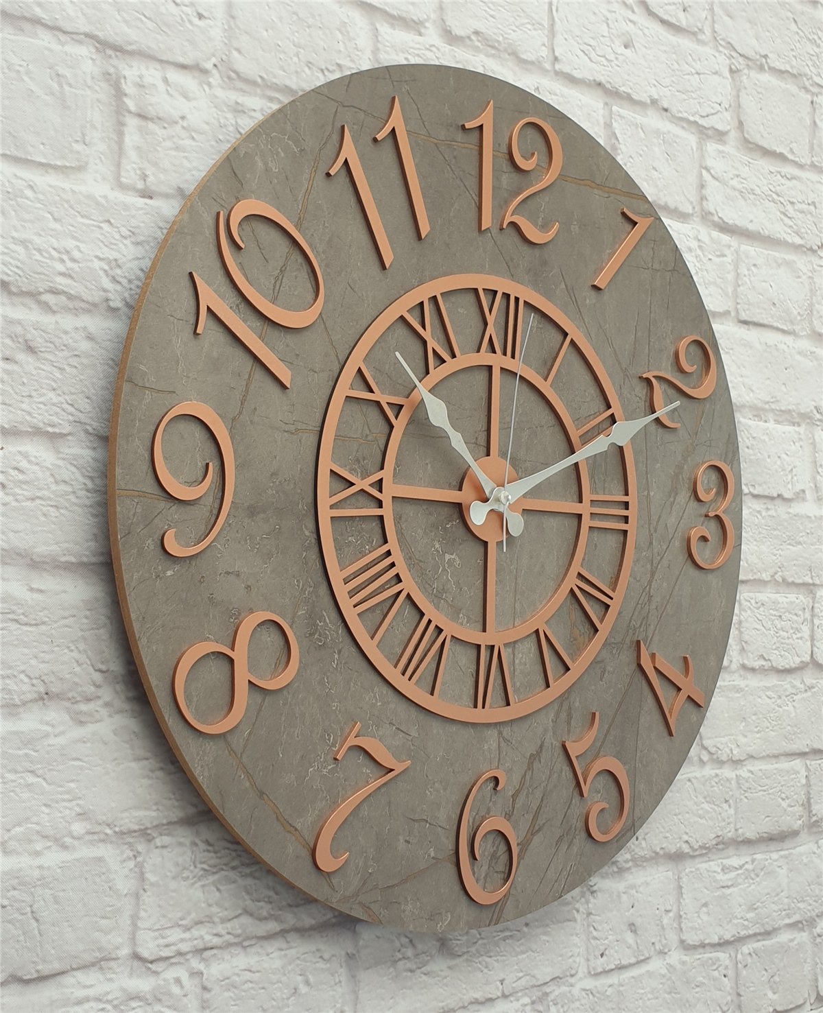 Markakanvas  Mermer Desenli Duvar Saati Çap 38 cm - Çap 50 cm - Çap 80 cm