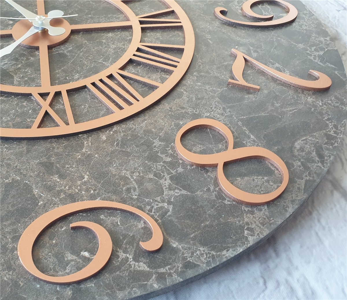 Markakanvas  Mermer Desenli Duvar Saati Çap 38 cm - Çap 50 cm - Çap 80 cm