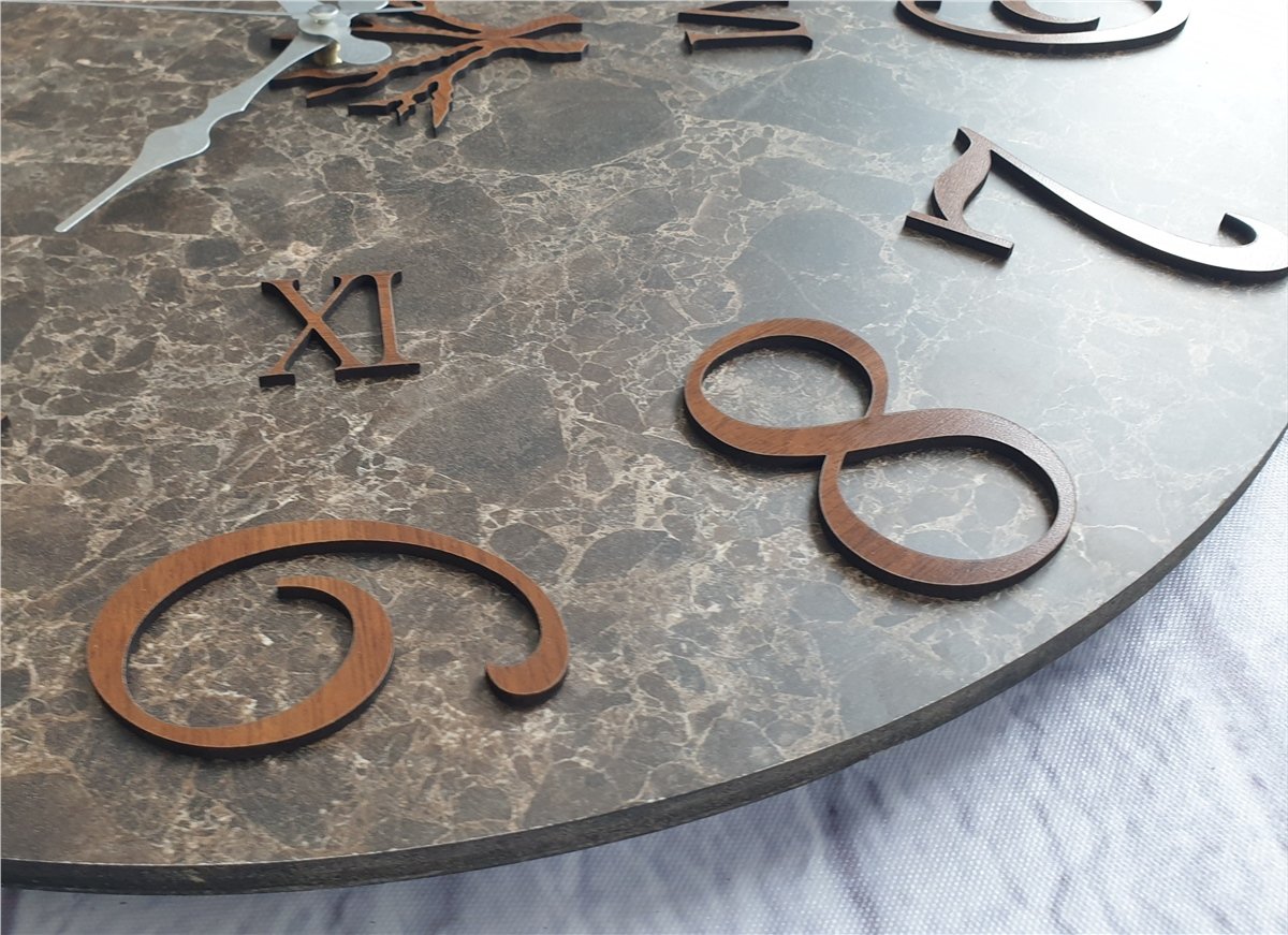 Markakanvas  Mermer Desenli Duvar Saati Çap 38 cm - Çap 50 cm - Çap 80 cm