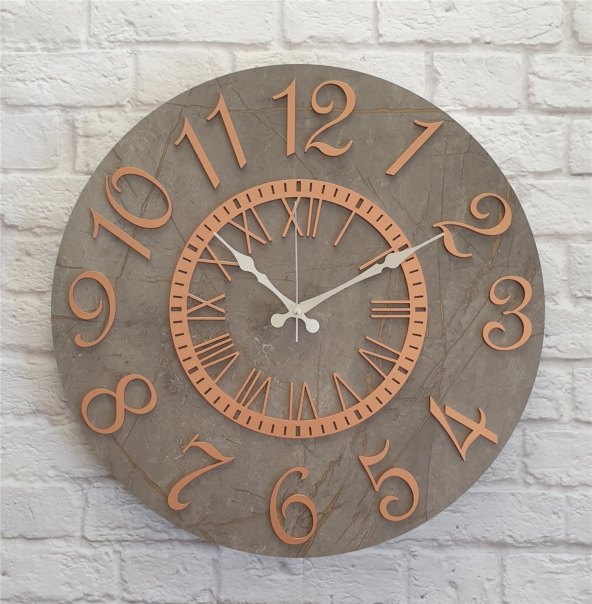 Markakanvas  Mermer Desenli Duvar Saati Çap 38 cm - Çap 50 cm - Çap 80 cm