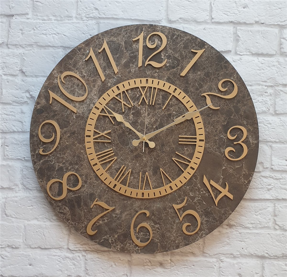 Markakanvas  Mermer Desenli Duvar Saati Çap 38 cm - Çap 50 cm - Çap 80 cm