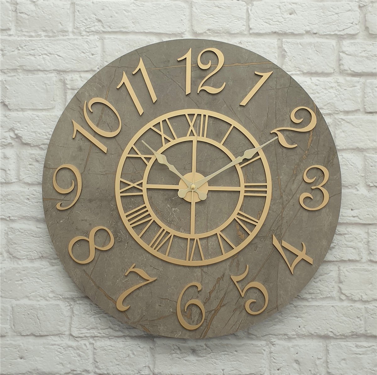 Markakanvas  Mermer Desenli Duvar Saati Çap 38 cm - Çap 50 cm - Çap 80 cm