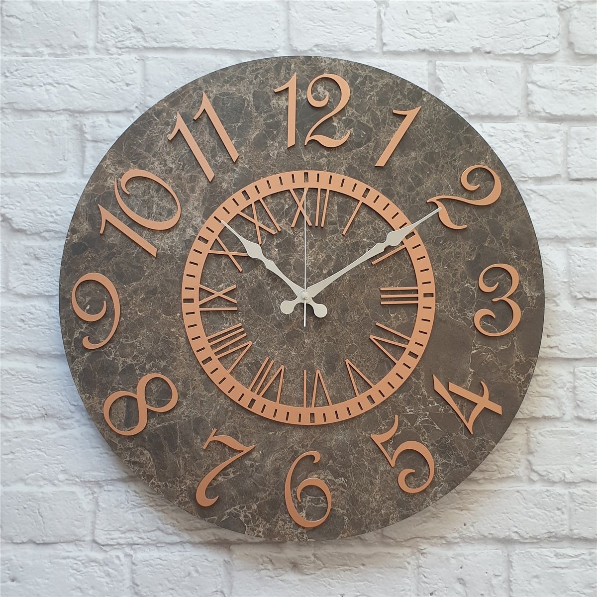 Markakanvas  Mermer Desenli Duvar Saati Çap 38 cm - Çap 50 cm - Çap 80 cm
