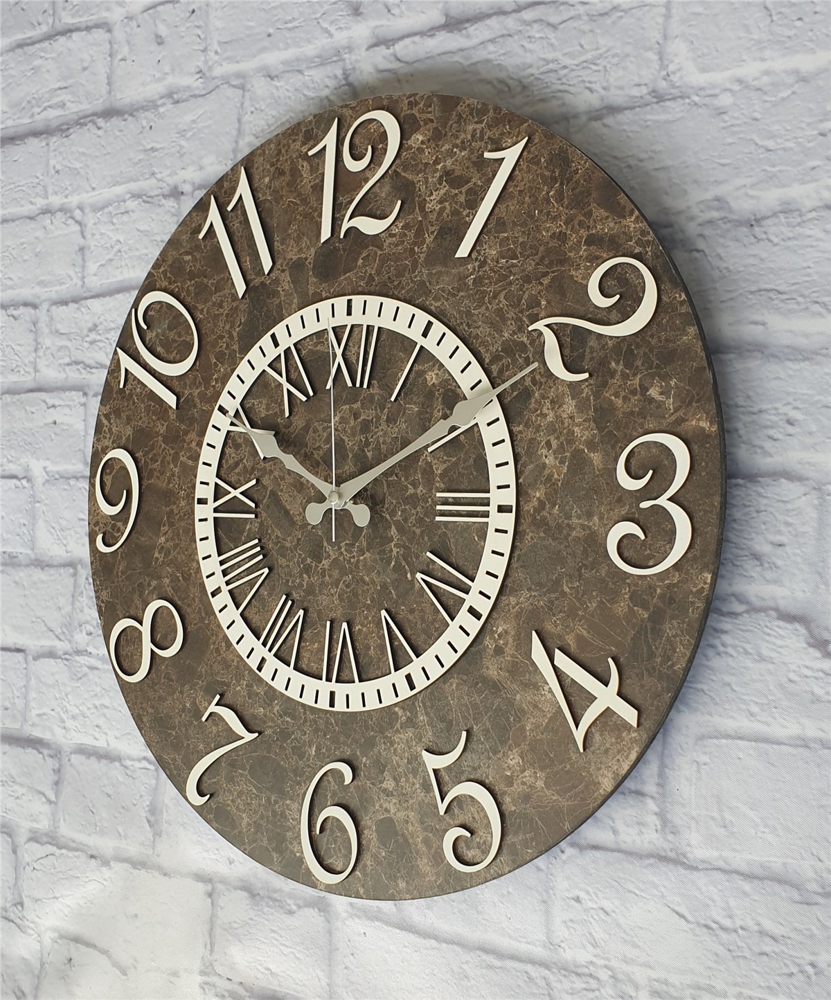 Markakanvas  Mermer Desenli Duvar Saati Çap 38 cm - Çap 50 cm - Çap 80 cm
