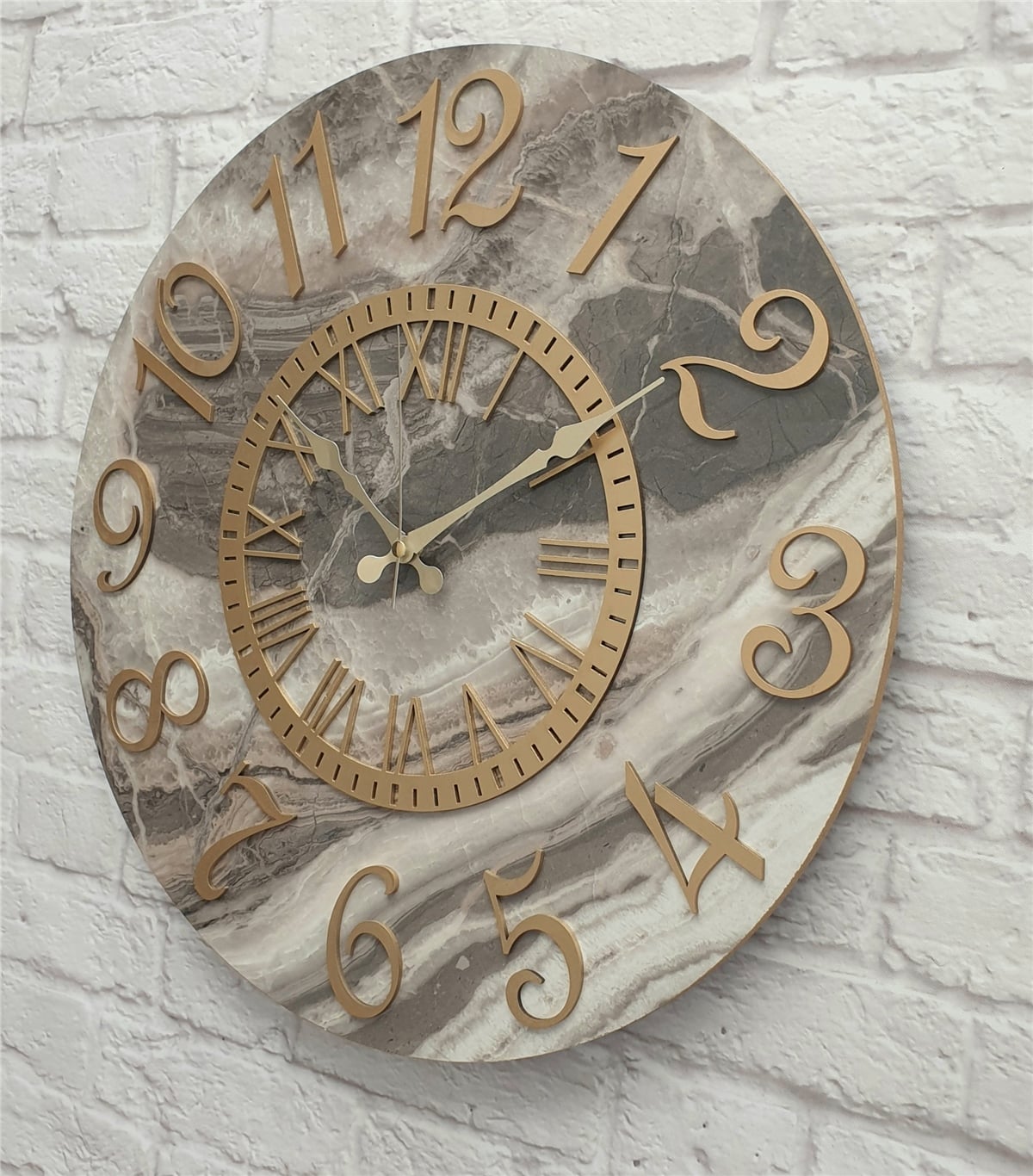 Markakanvas  Mermer Desenli Duvar Saati Çap 38 cm - Çap 50 cm - Çap 80 cm