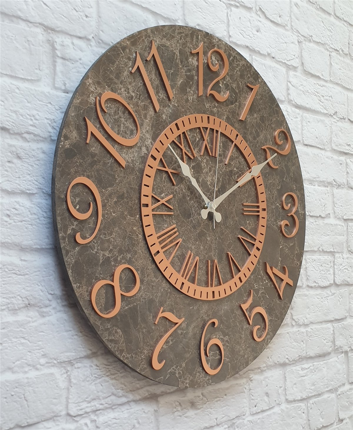 Markakanvas  Mermer Desenli Duvar Saati Çap 38 cm - Çap 50 cm - Çap 80 cm