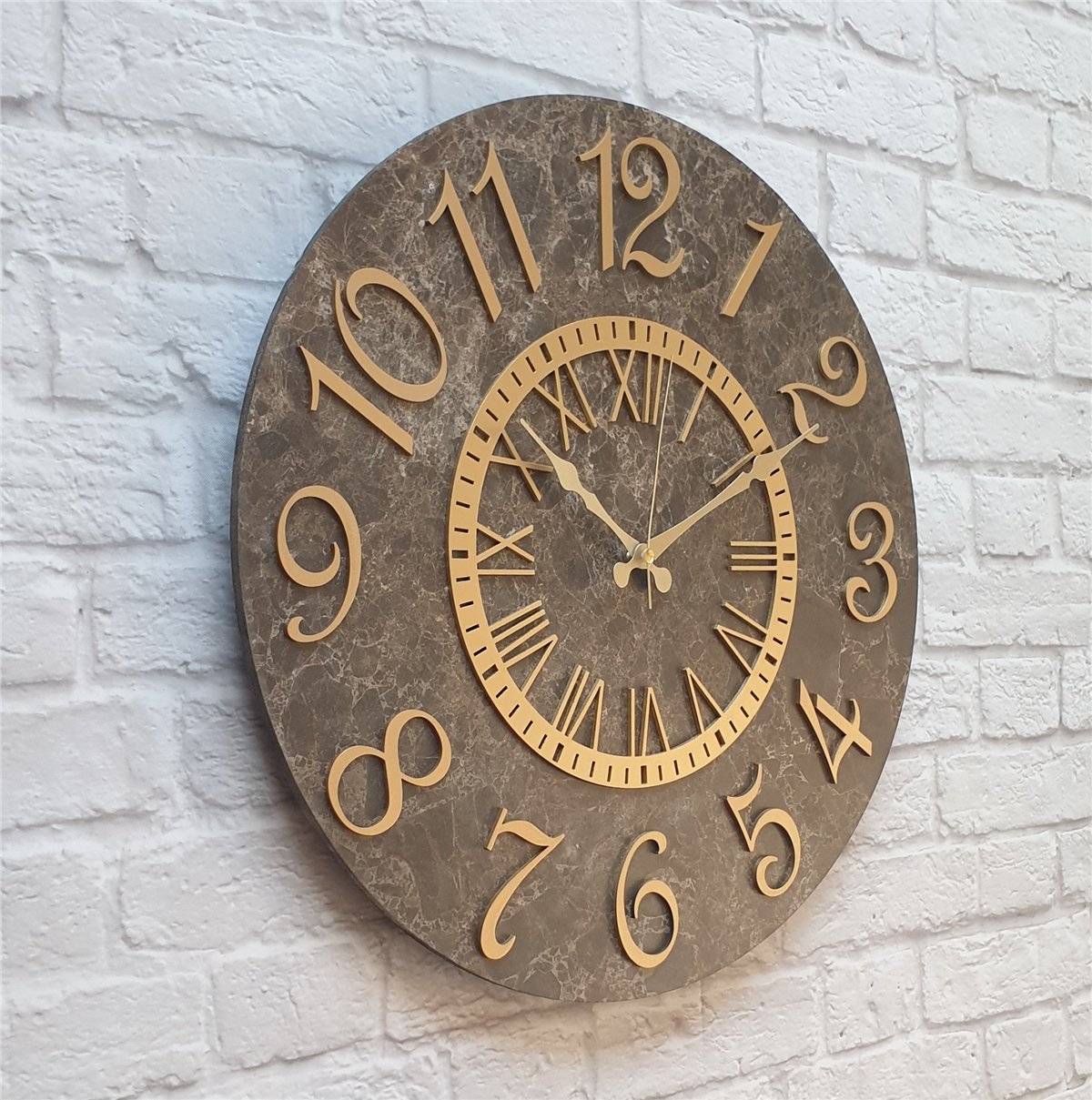 Markakanvas  Mermer Desenli Duvar Saati Çap 38 cm - Çap 50 cm - Çap 80 cm