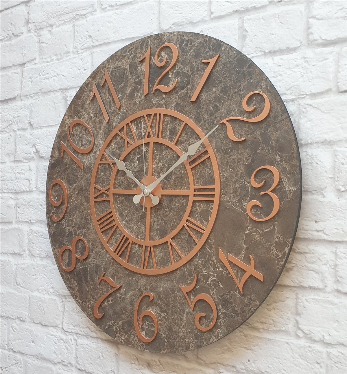 Markakanvas  Mermer Desenli Duvar Saati Çap 38 cm - Çap 50 cm - Çap 80 cm