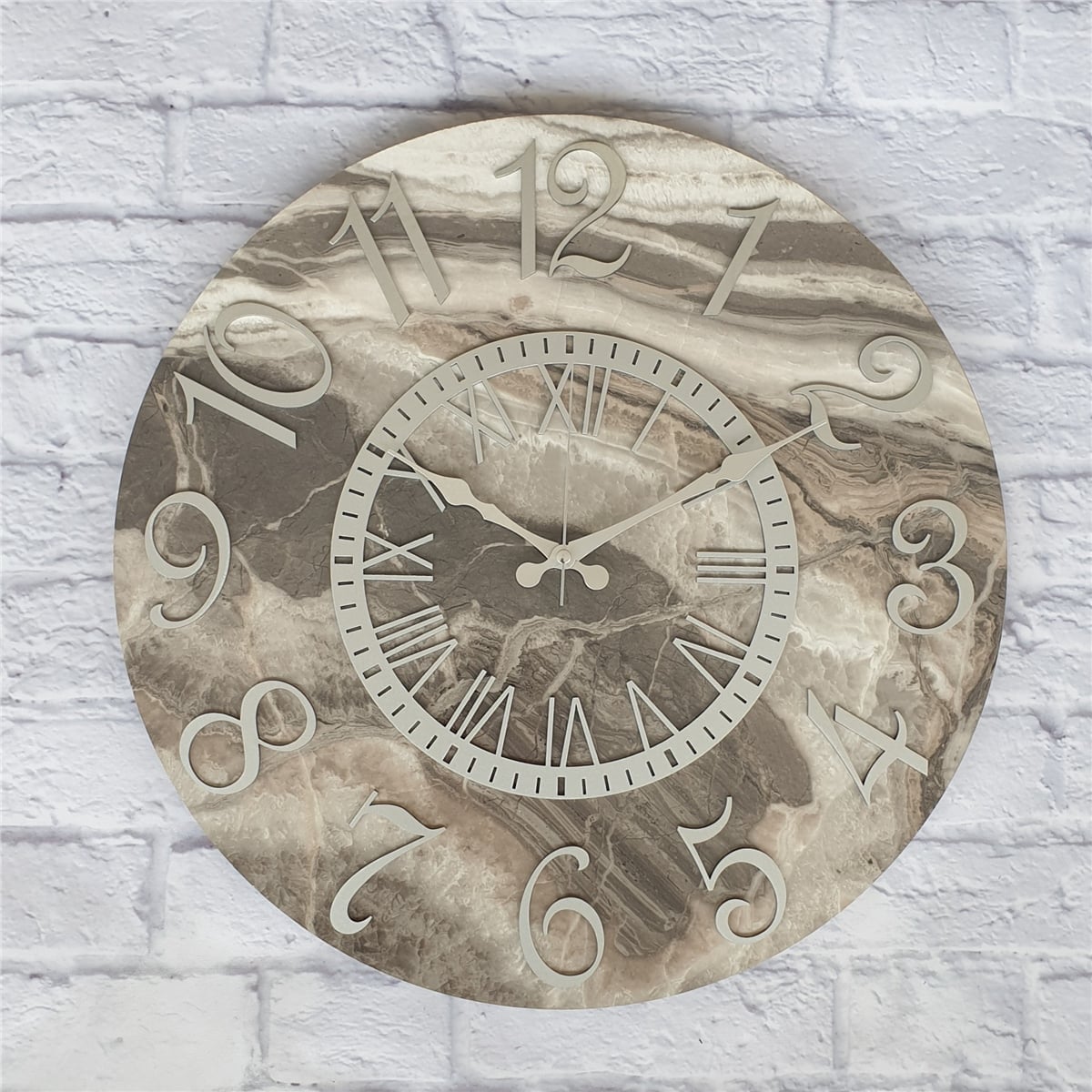 Markakanvas  Mermer Desenli Duvar Saati Çap 38 cm - Çap 50 cm - Çap 80 cm