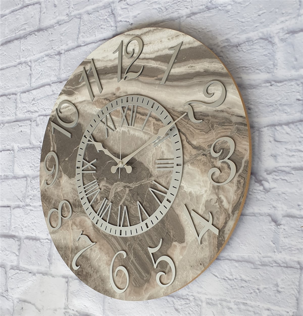 Markakanvas  Mermer Desenli Duvar Saati Çap 38 cm - Çap 50 cm - Çap 80 cm