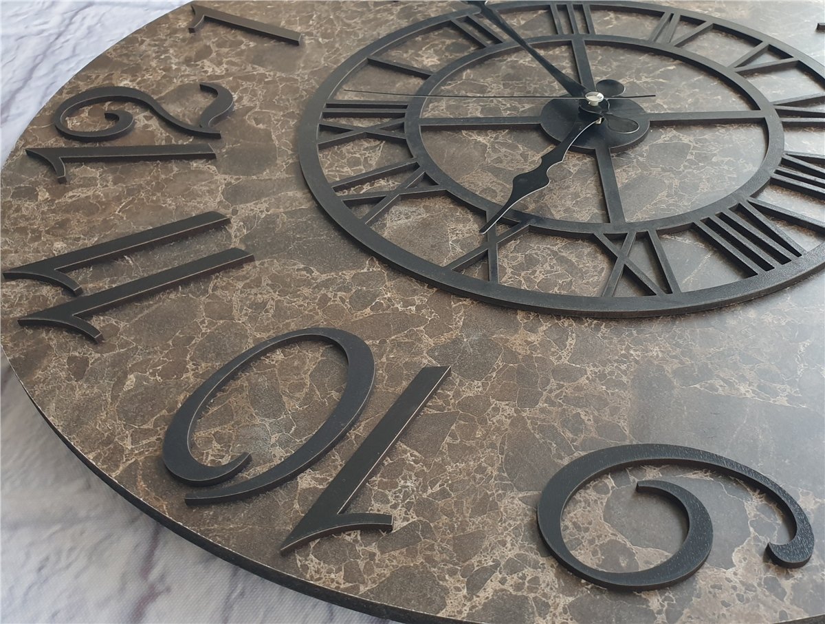 Markakanvas  Mermer Desenli Duvar Saati Çap 38 cm - Çap 50 cm - Çap 80 cm