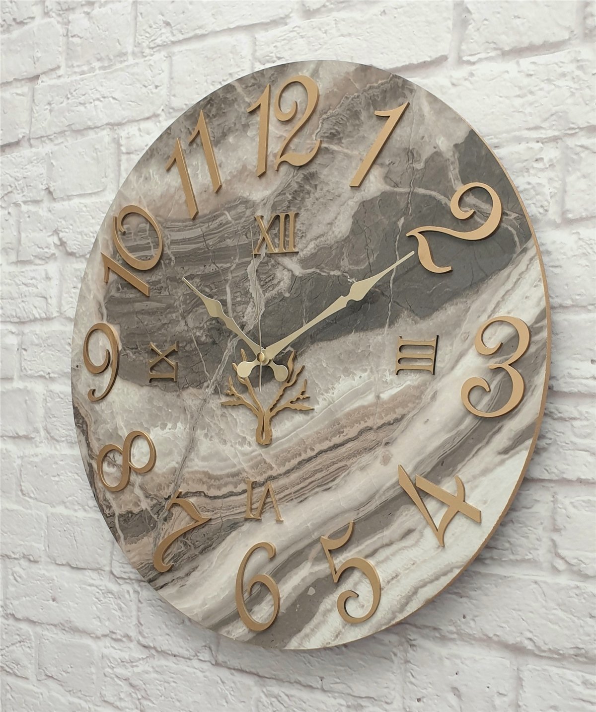 Markakanvas  Mermer Desenli Duvar Saati Çap 38 cm - Çap 50 cm - Çap 80 cm