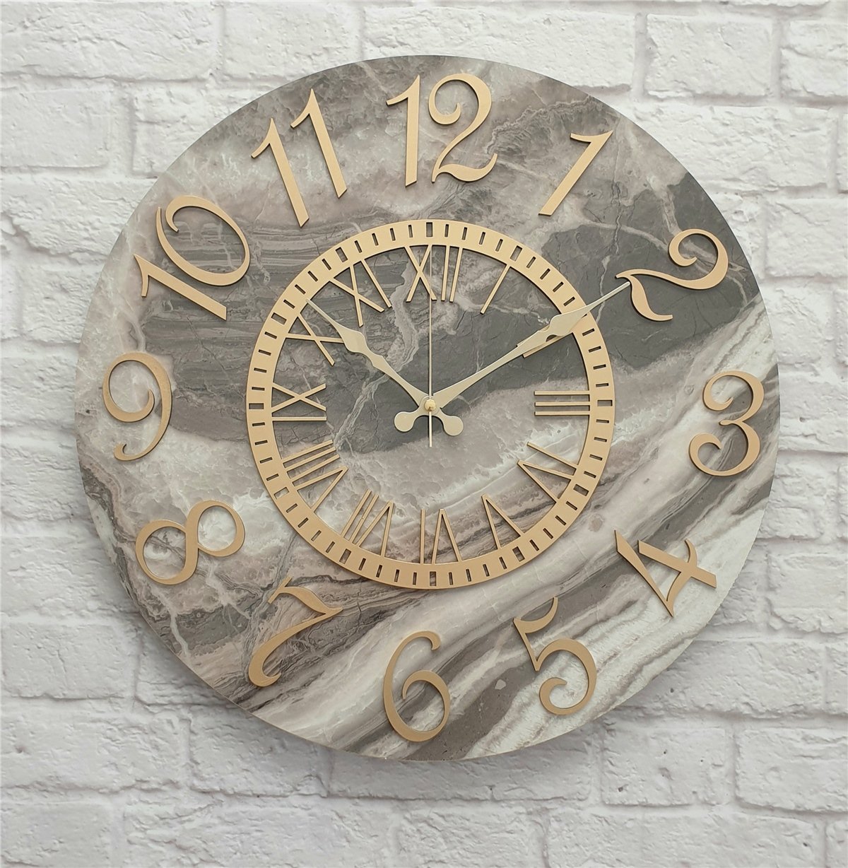 Markakanvas  Mermer Desenli Duvar Saati Çap 38 cm - Çap 50 cm - Çap 80 cm