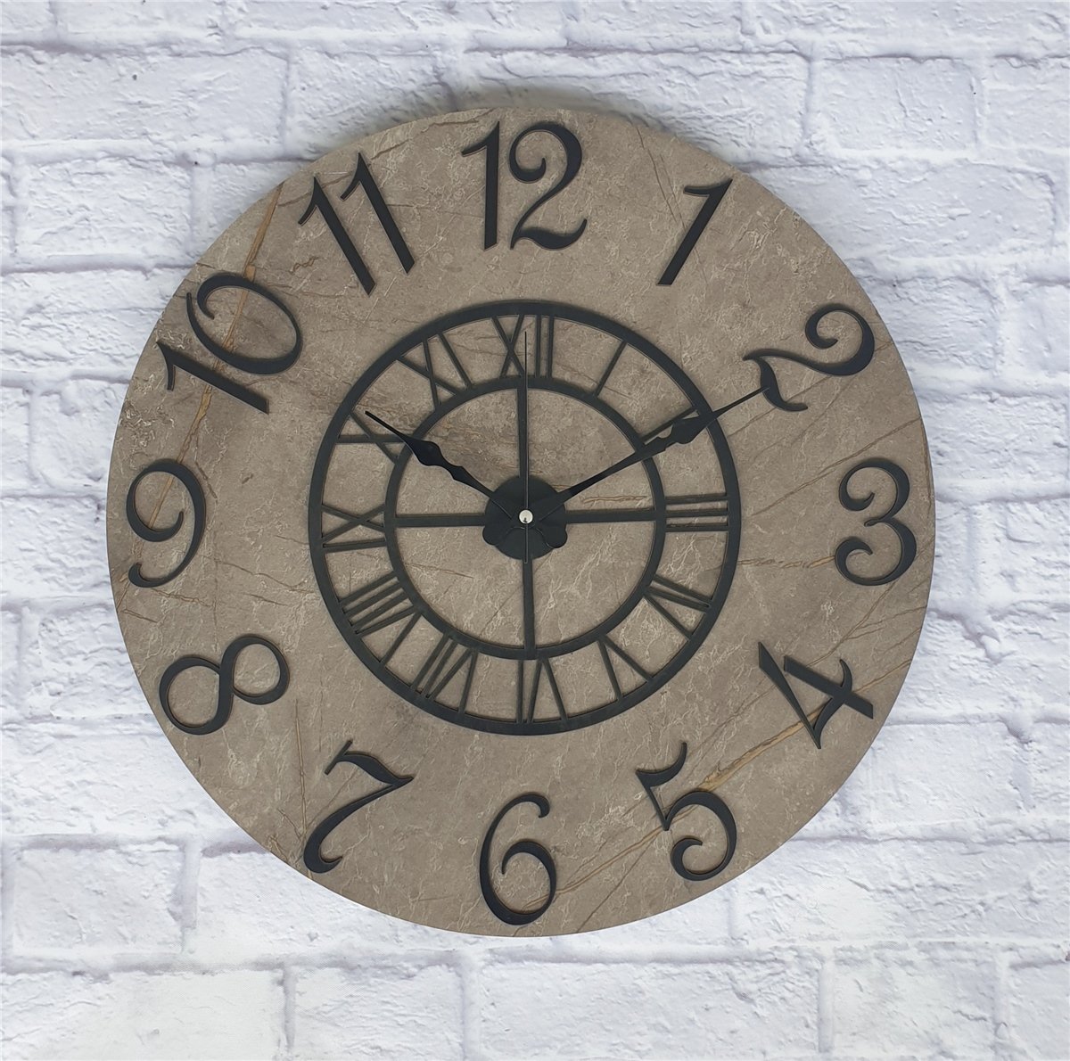 Markakanvas  Mermer Desenli Duvar Saati Çap 38 cm - Çap 50 cm - Çap 80 cm