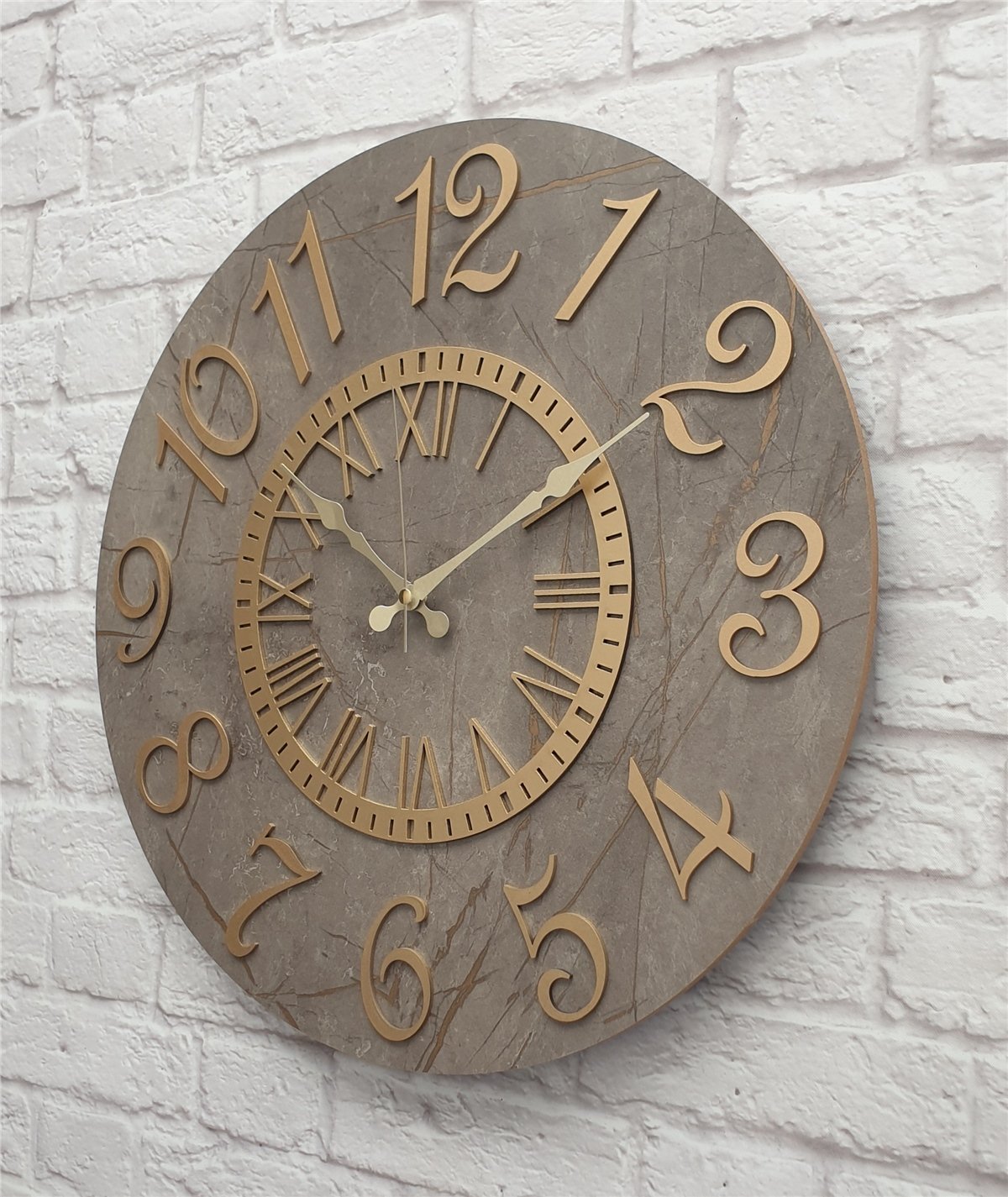 Markakanvas  Mermer Desenli Duvar Saati Çap 38 cm - Çap 50 cm - Çap 80 cm