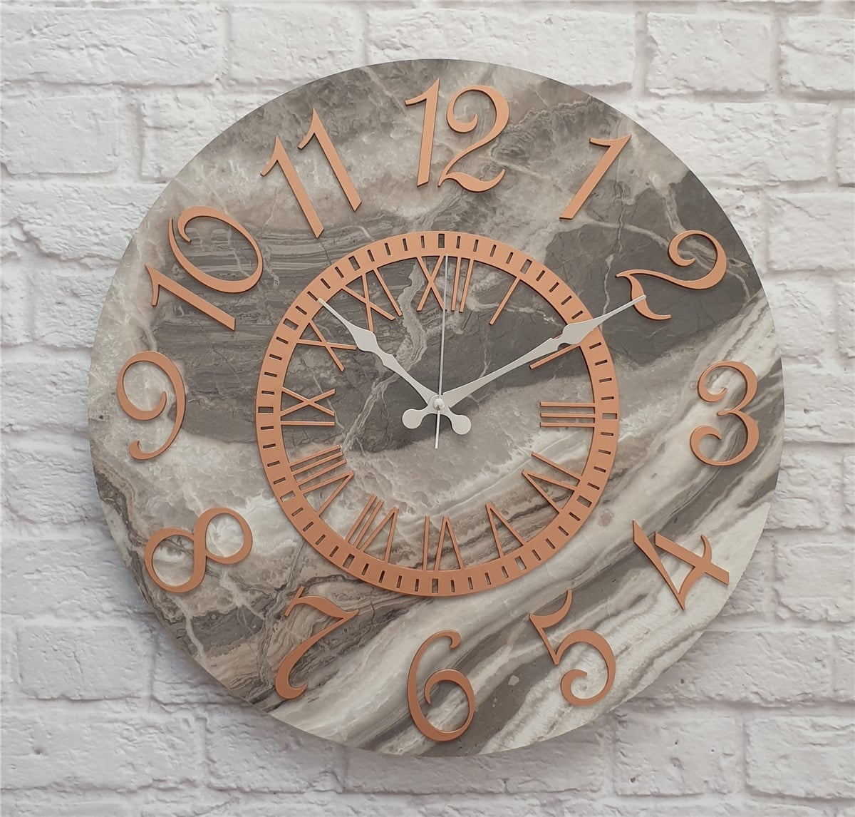 Markakanvas  Mermer Desenli Duvar Saati Çap 38 cm - Çap 50 cm - Çap 80 cm