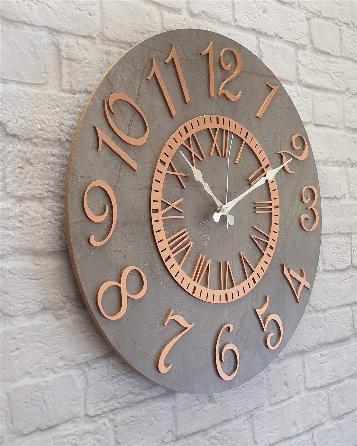 Markakanvas  Mermer Desenli Duvar Saati Çap 38 cm - Çap 50 cm - Çap 80 cm