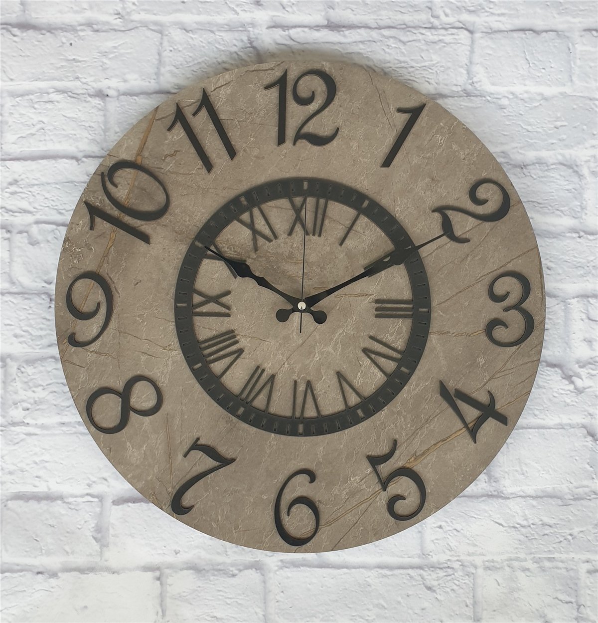 Markakanvas  Mermer Desenli Duvar Saati Çap 38 cm - Çap 50 cm - Çap 80 cm