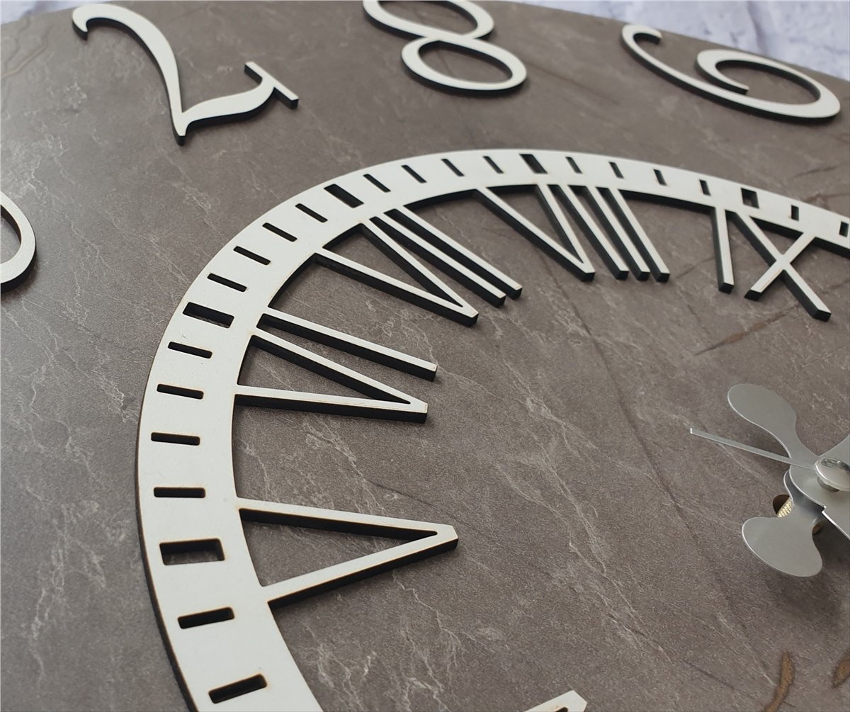 Markakanvas  Mermer Desenli Duvar Saati Çap 38 cm - Çap 50 cm - Çap 80 cm