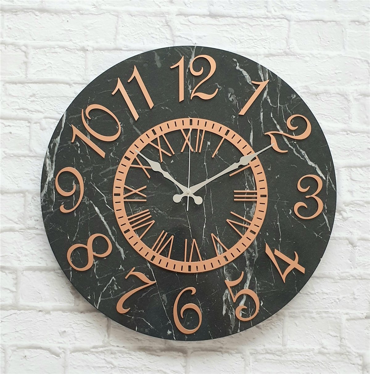 Markakanvas  Mermer Desenli Duvar Saati Çap 38 cm - Çap 50 cm - Çap 80 cm