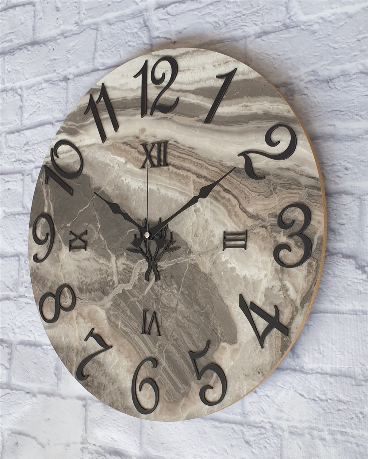 Markakanvas  Mermer Desenli Duvar Saati Çap 38 cm - Çap 50 cm - Çap 80 cm