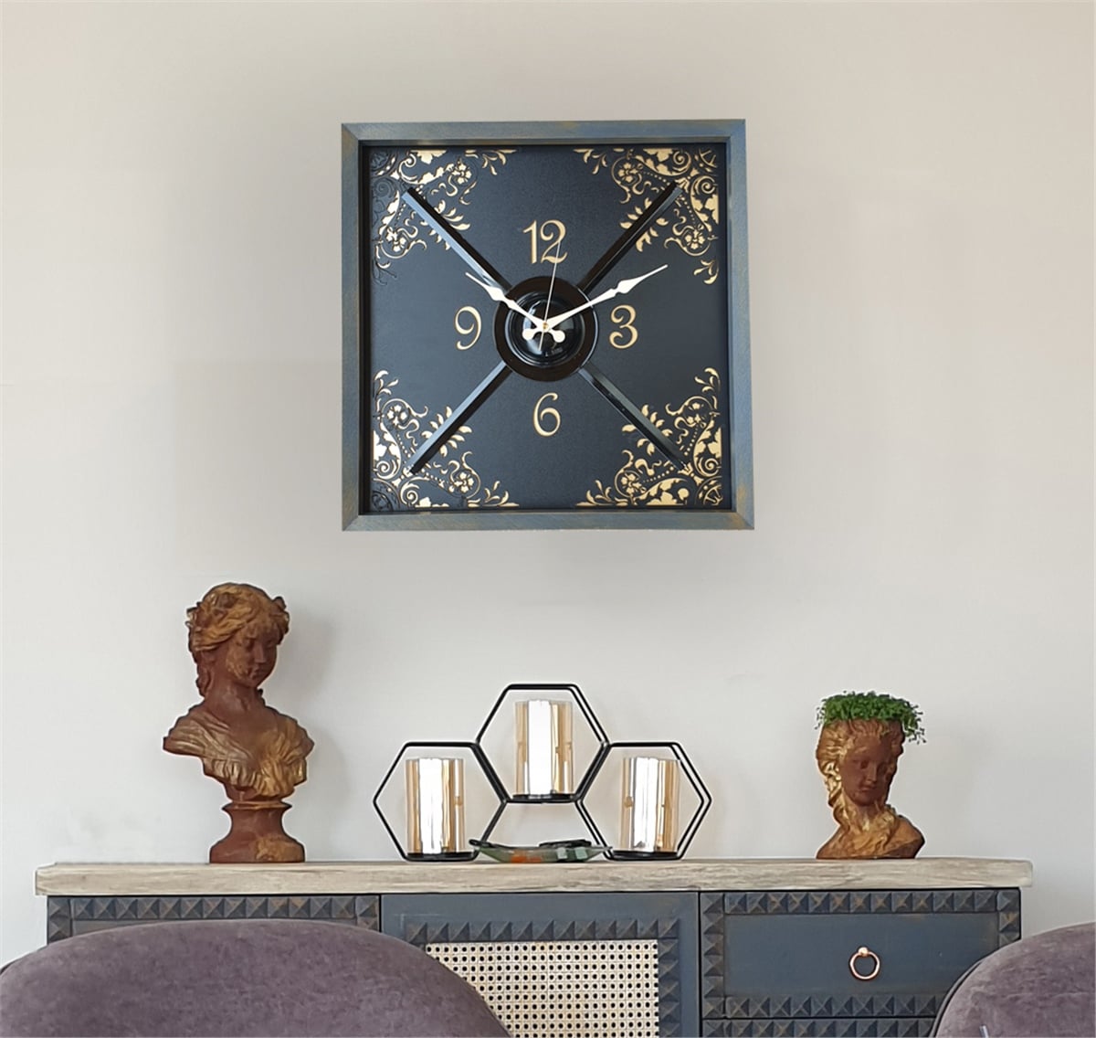 Markakanvas Metal , Ahşap Eskitme Duvar Saati 50x50cm
