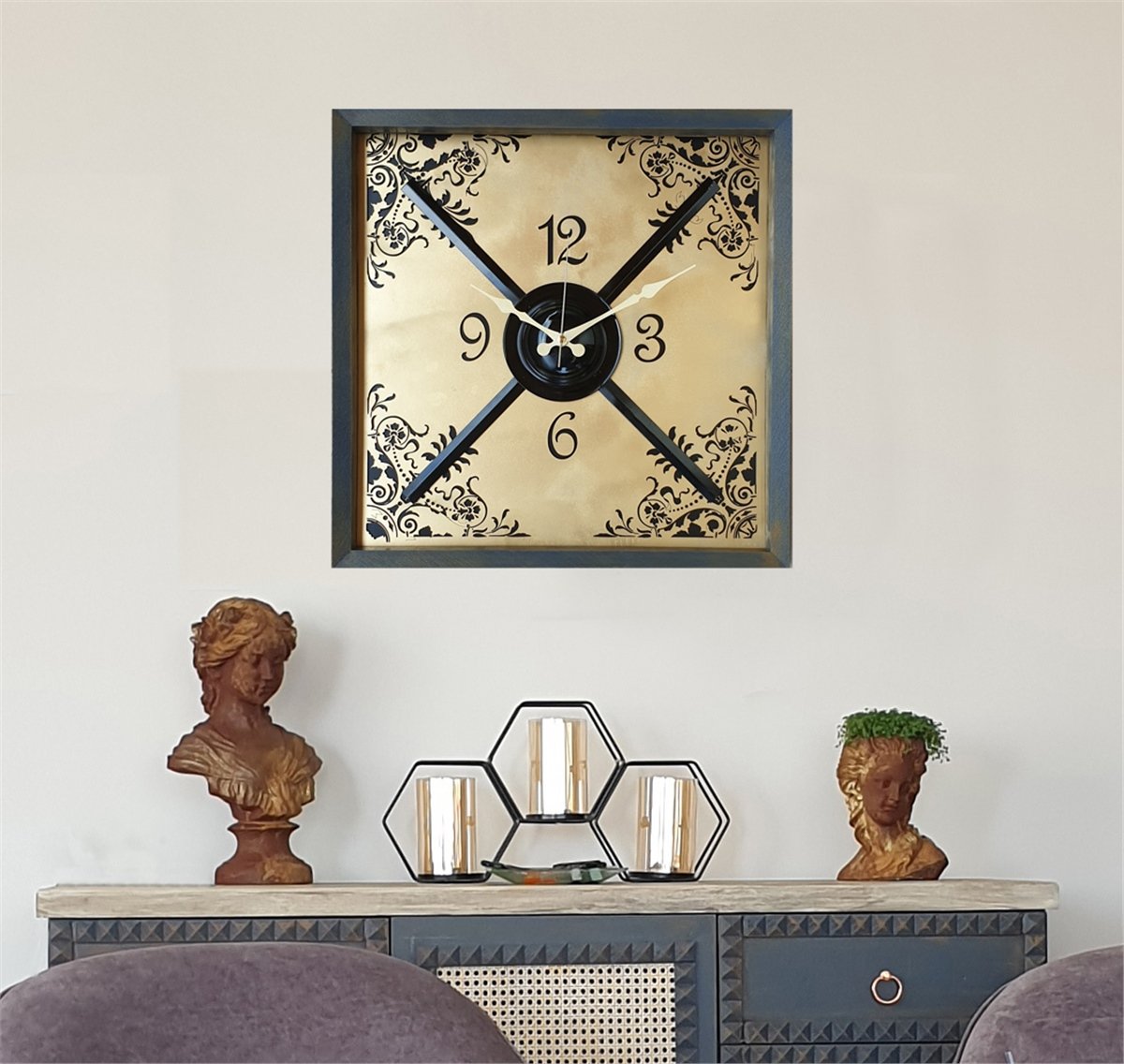 Markakanvas Metal , Ahşap Eskitme Duvar Saati 50x50cm