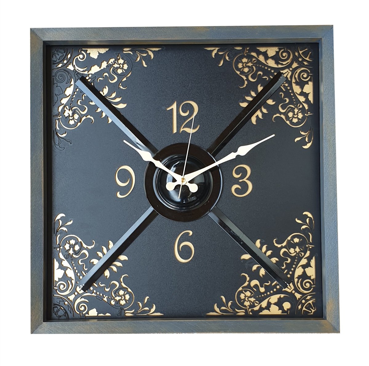 Markakanvas Metal , Ahşap Eskitme Duvar Saati 50x50cm