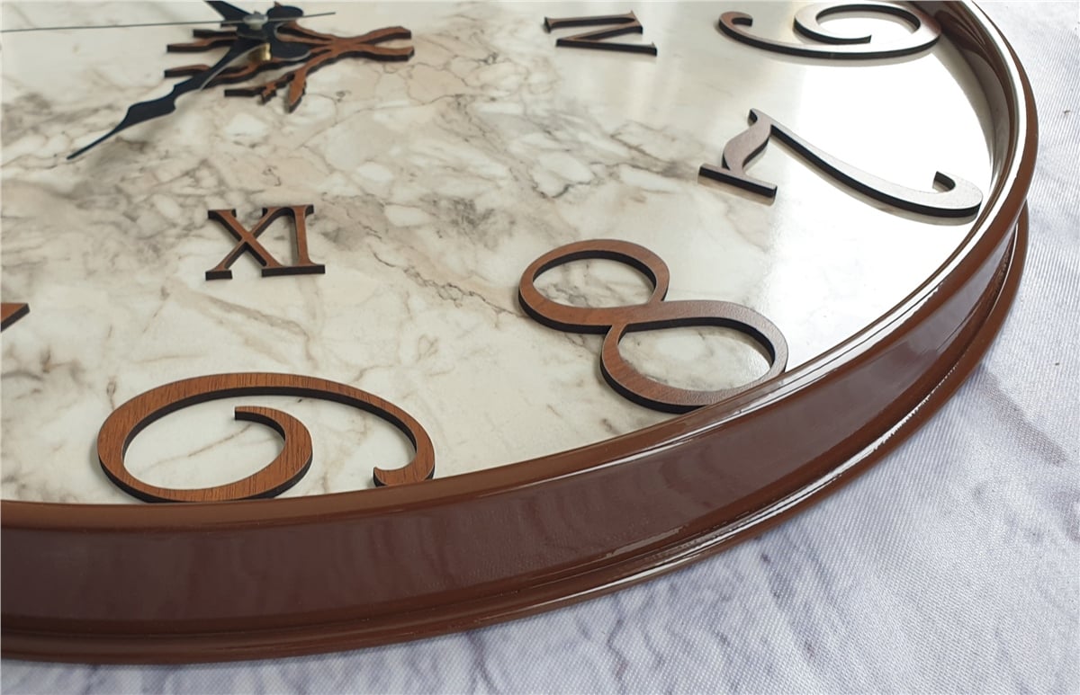 Markakanvas Metal Kasalı Mermer Desenli  Duvar Saati Çap 40 cm - Çap 50 cm - Çap 80 cm