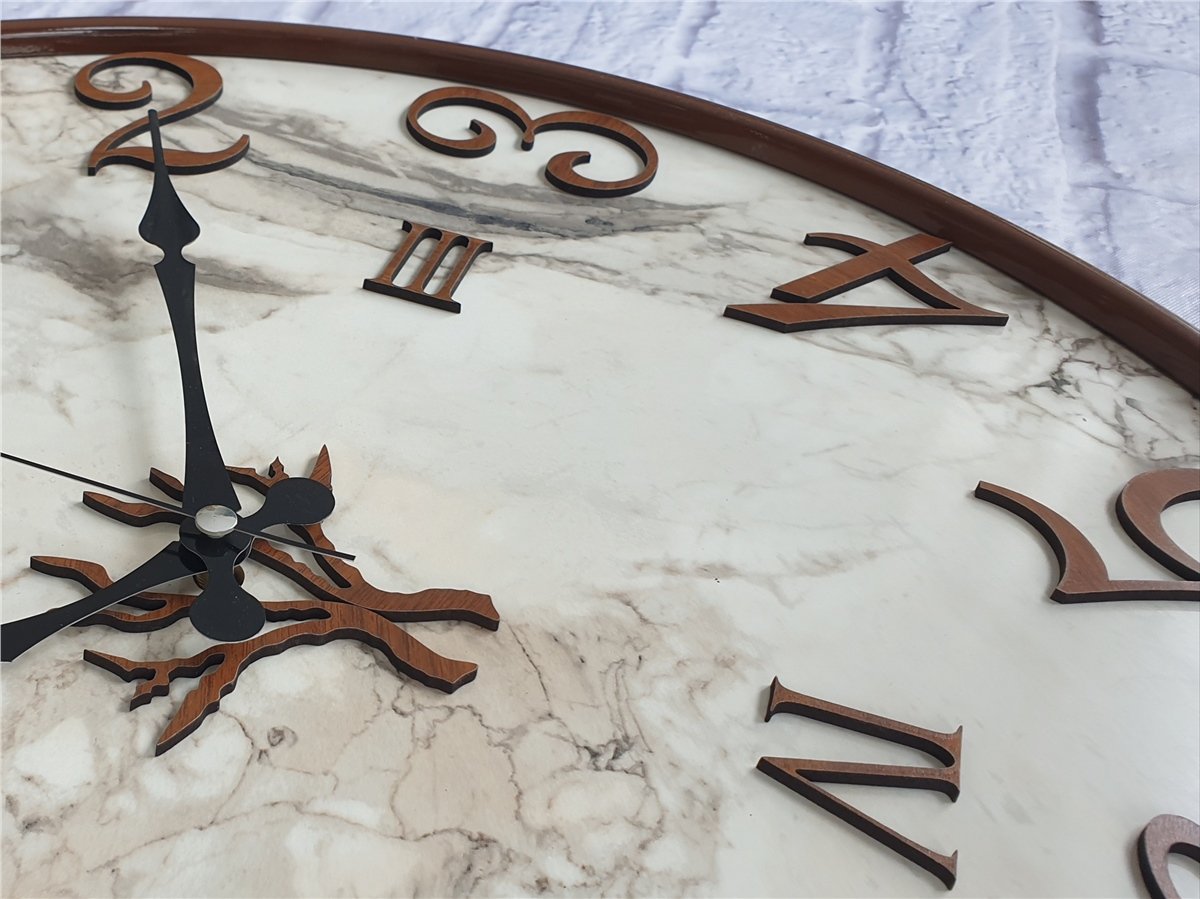 Markakanvas Metal Kasalı Mermer Desenli  Duvar Saati Çap 40 cm - Çap 50 cm - Çap 80 cm