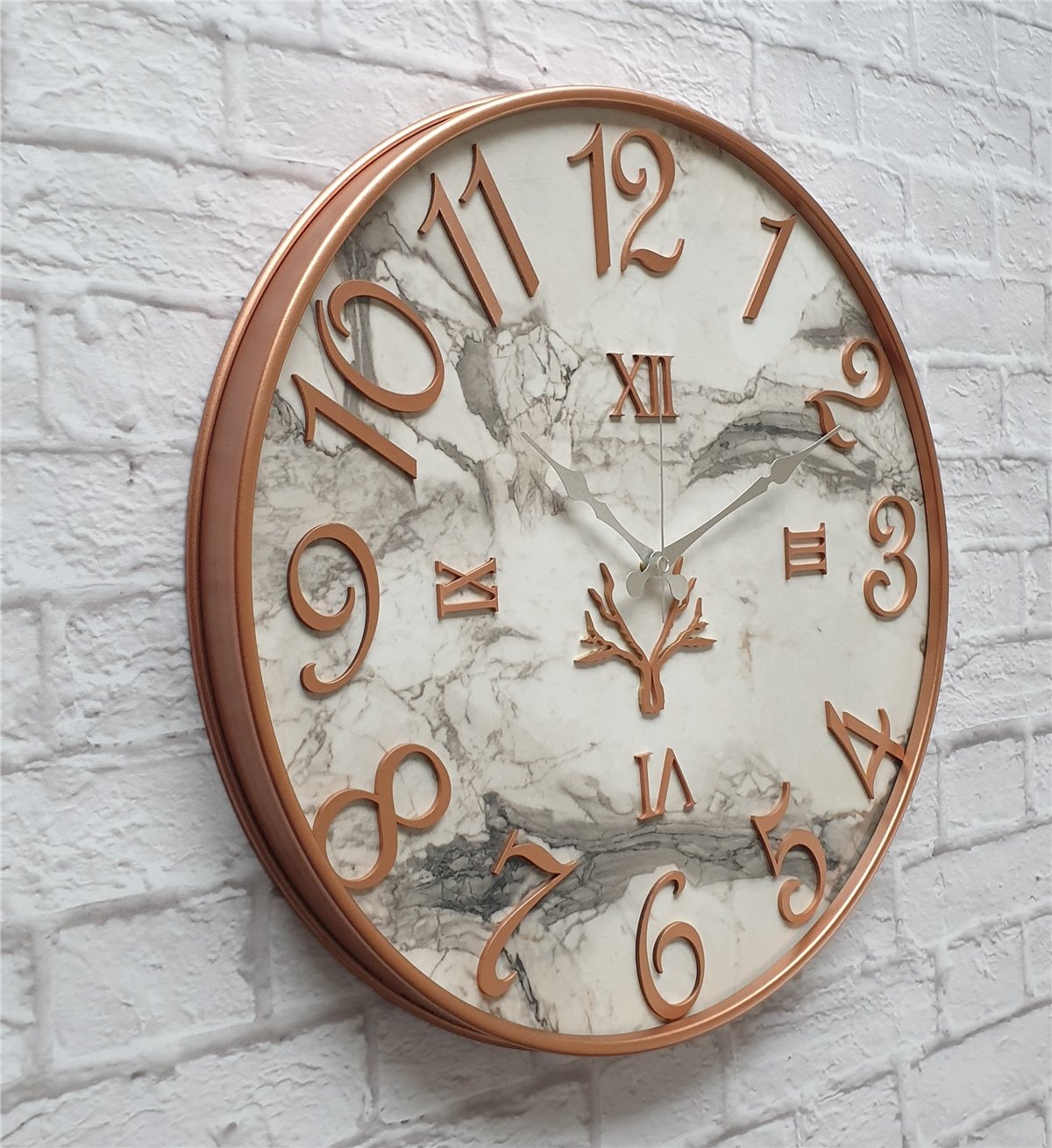 Markakanvas Metal Kasalı Mermer Desenli  Duvar Saati Çap 40 cm - Çap 50 cm - Çap 80 cm