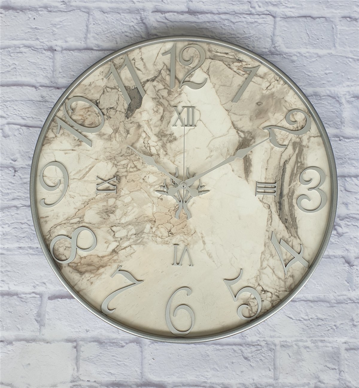 Markakanvas Metal Kasalı Mermer Desenli  Duvar Saati Çap 40 cm - Çap 50 cm - Çap 80 cm