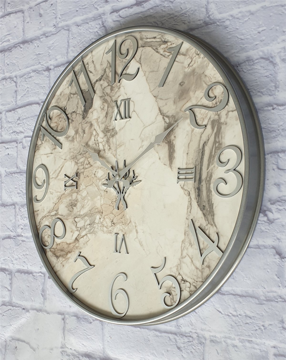 Markakanvas Metal Kasalı Mermer Desenli  Duvar Saati Çap 40 cm - Çap 50 cm - Çap 80 cm