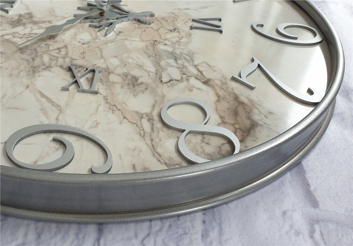 Markakanvas Metal Kasalı Mermer Desenli  Duvar Saati Çap 40 cm - Çap 50 cm - Çap 80 cm