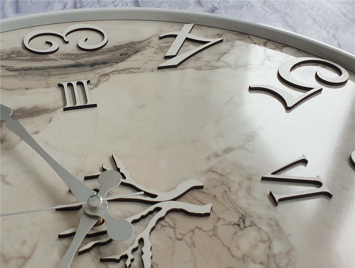 Markakanvas Metal Kasalı Mermer Desenli  Duvar Saati Çap 40 cm - Çap 50 cm - Çap 80 cm