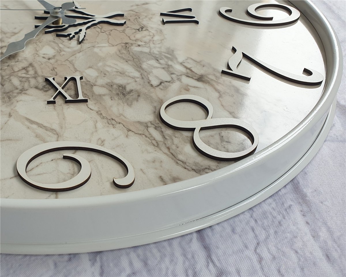 Markakanvas Metal Kasalı Mermer Desenli  Duvar Saati Çap 40 cm - Çap 50 cm - Çap 80 cm