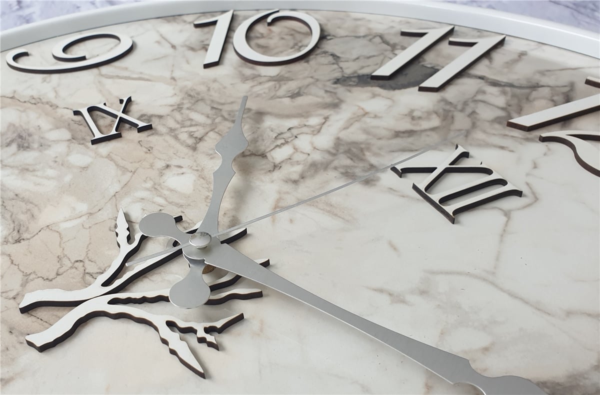 Markakanvas Metal Kasalı Mermer Desenli  Duvar Saati Çap 40 cm - Çap 50 cm - Çap 80 cm