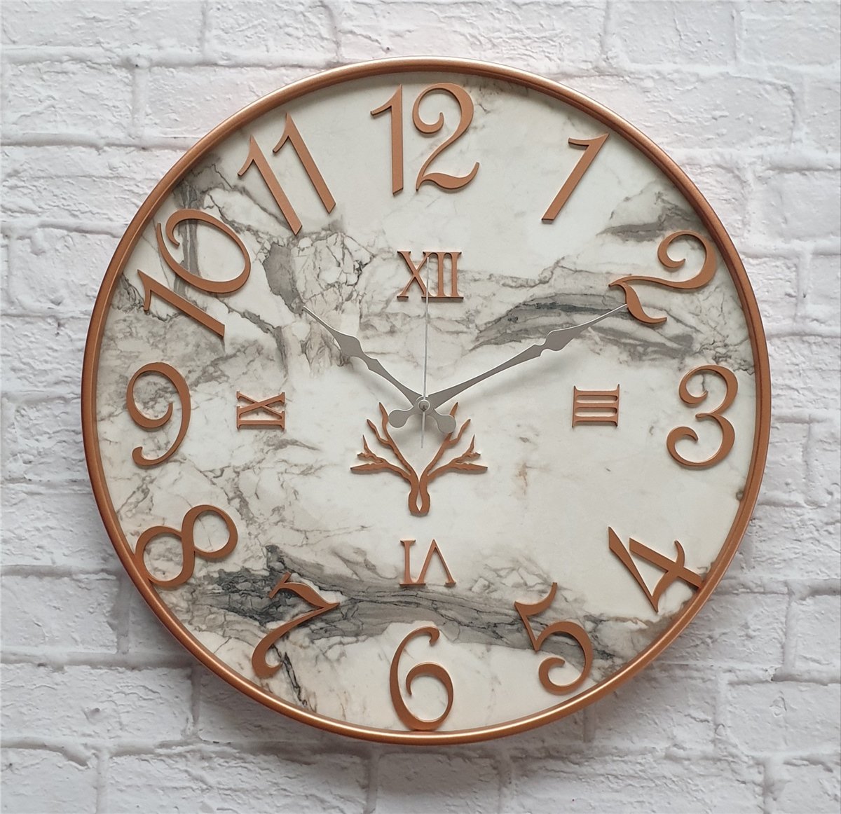 Markakanvas Metal Kasalı Mermer Desenli  Duvar Saati Çap 40 cm - Çap 50 cm - Çap 80 cm