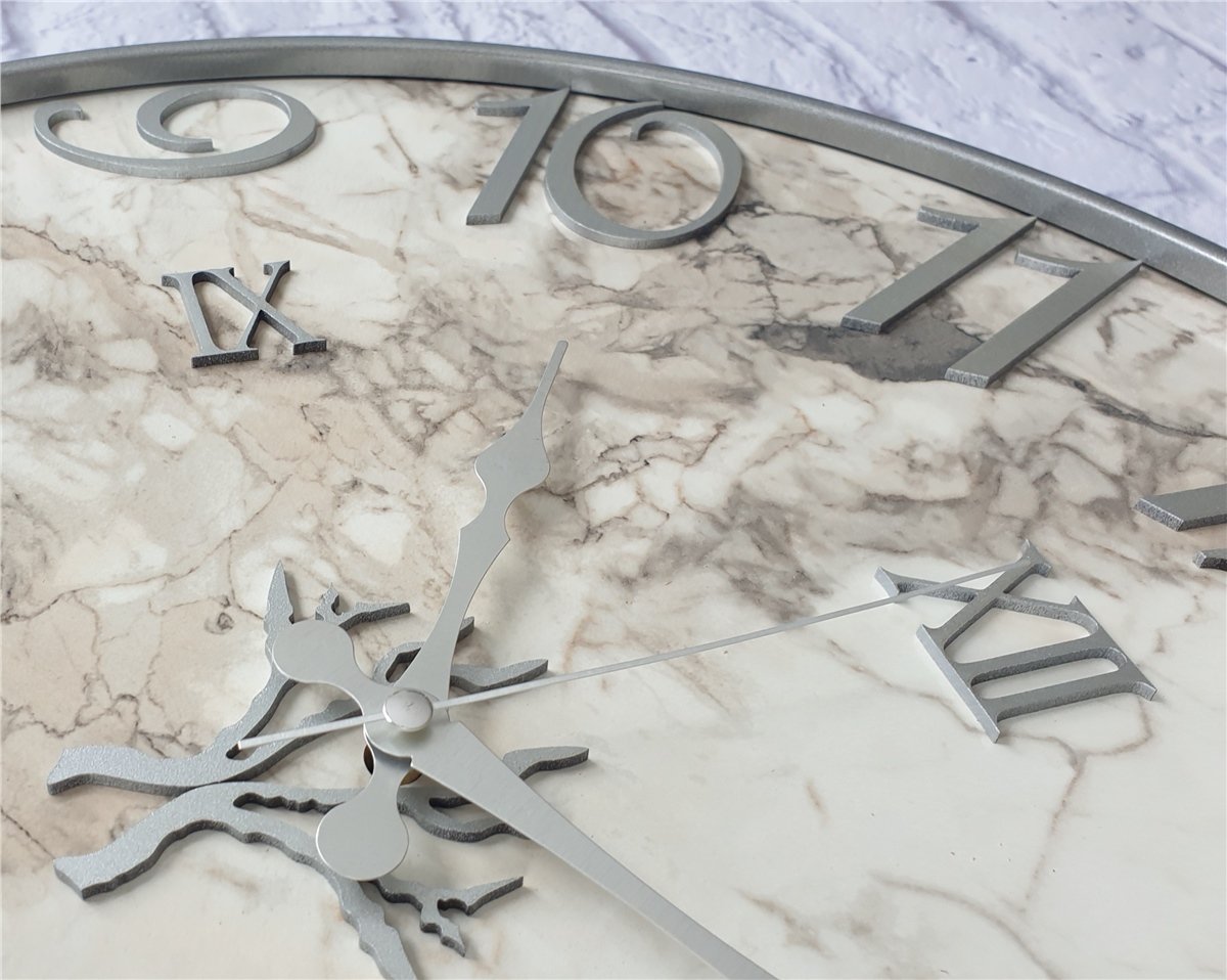 Markakanvas Metal Kasalı Mermer Desenli  Duvar Saati Çap 40 cm - Çap 50 cm - Çap 80 cm
