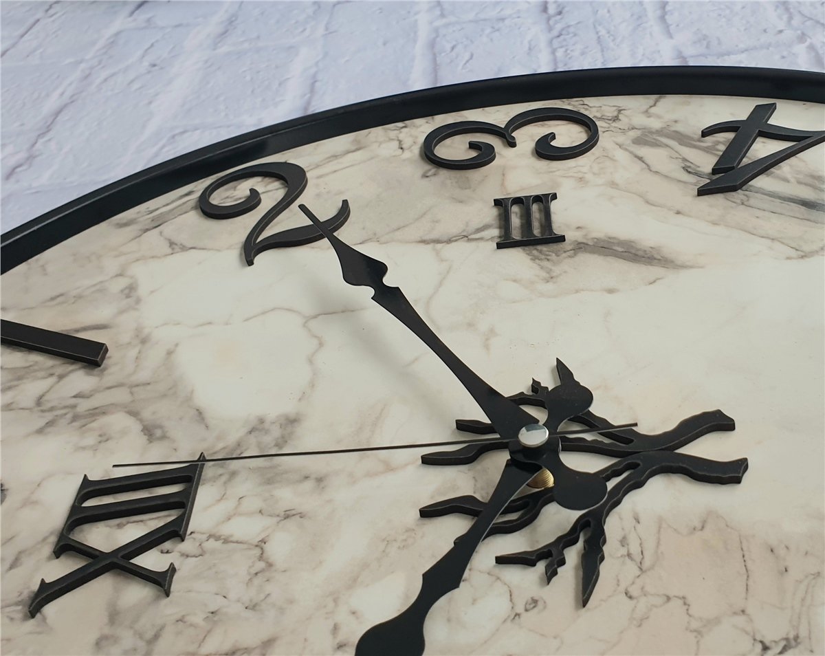 Markakanvas Metal Kasalı Mermer Desenli  Duvar Saati Çap 40 cm - Çap 50 cm - Çap 80 cm