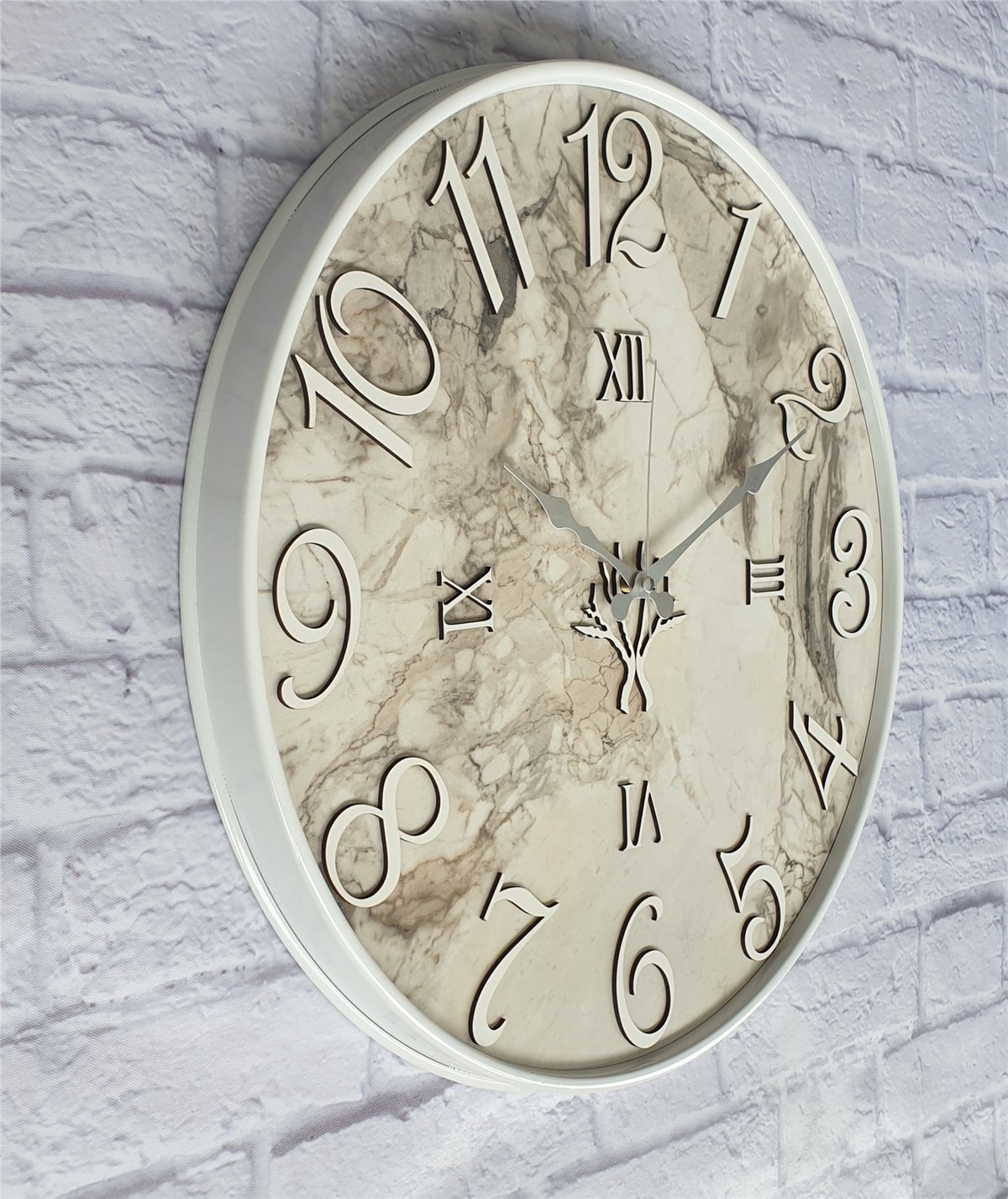 Markakanvas Metal Kasalı Mermer Desenli  Duvar Saati Çap 40 cm - Çap 50 cm - Çap 80 cm