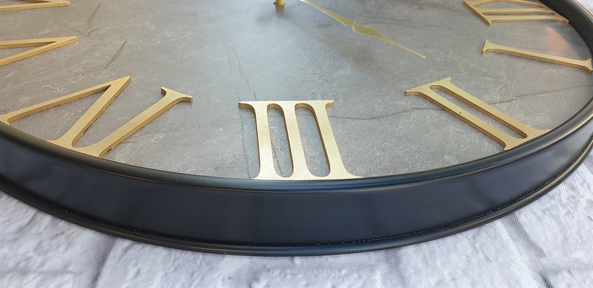 Markakanvas Metal Kasalı Mermer Desenli Altın(Gold) Renkli Duvar Saati