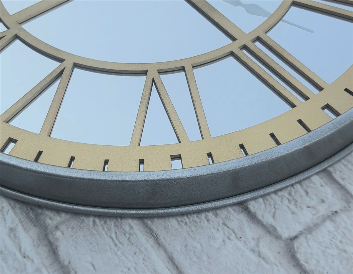 Markakanvas Metalik Gri Renkli Metal Kasalı Aynalı Duvar Saati Çap 40 cm - Çap 50 cm