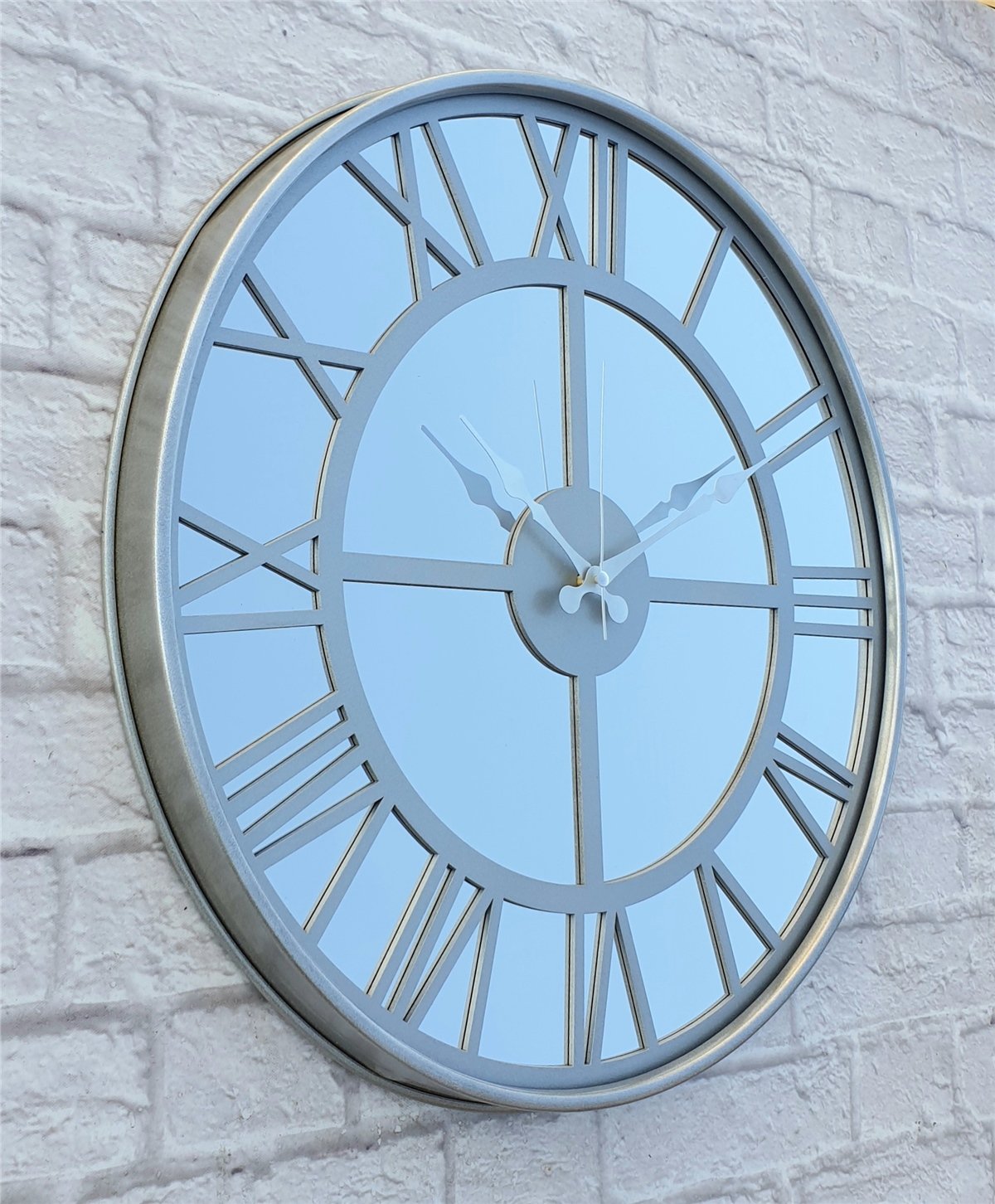 Markakanvas Metalik Gri Renkli Metal Kasalı Aynalı Duvar Saati Çap 40 cm - Çap 50 cm