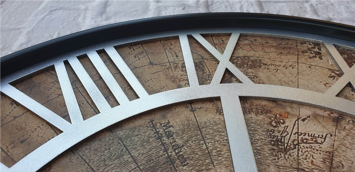 Markakanvas Siyah Metal Kasalı Eski Dünya Haritalı Duvar Saati  (Çap 50 cm - 80 cm )
