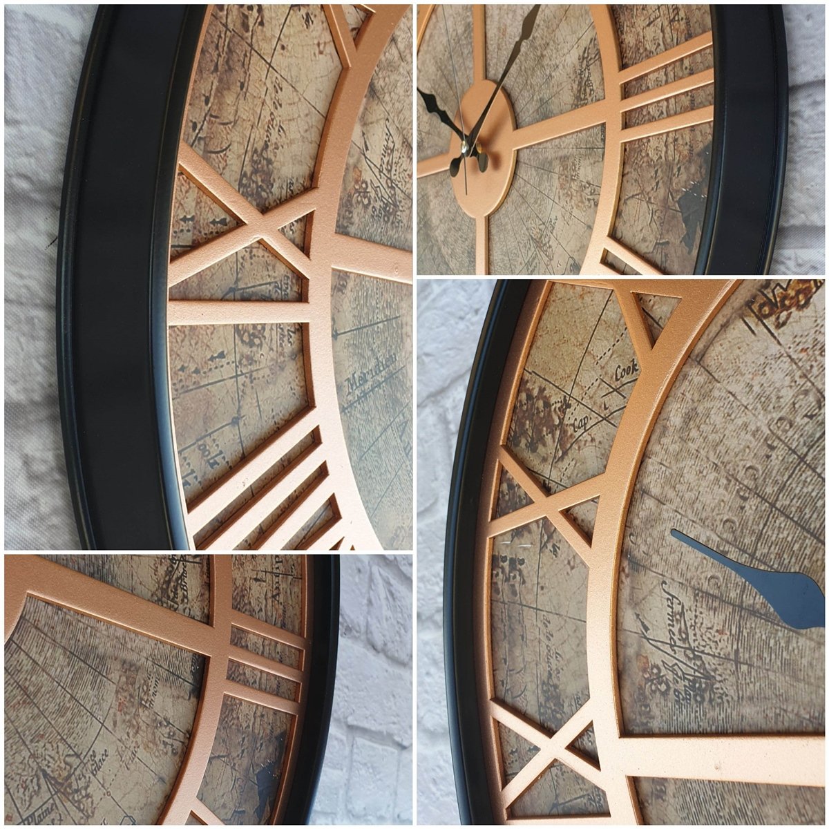 Markakanvas Siyah Metal Kasalı Eski Dünya Haritalı Duvar Saati  (Çap 50 cm - 80 cm )