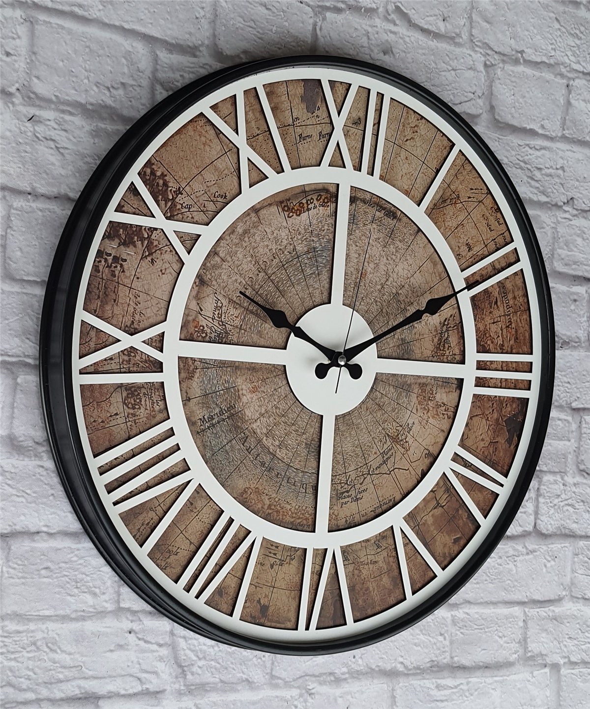 Markakanvas Siyah Metal Kasalı Eski Dünya Haritalı Duvar Saati  (Çap 50 cm - 80 cm )