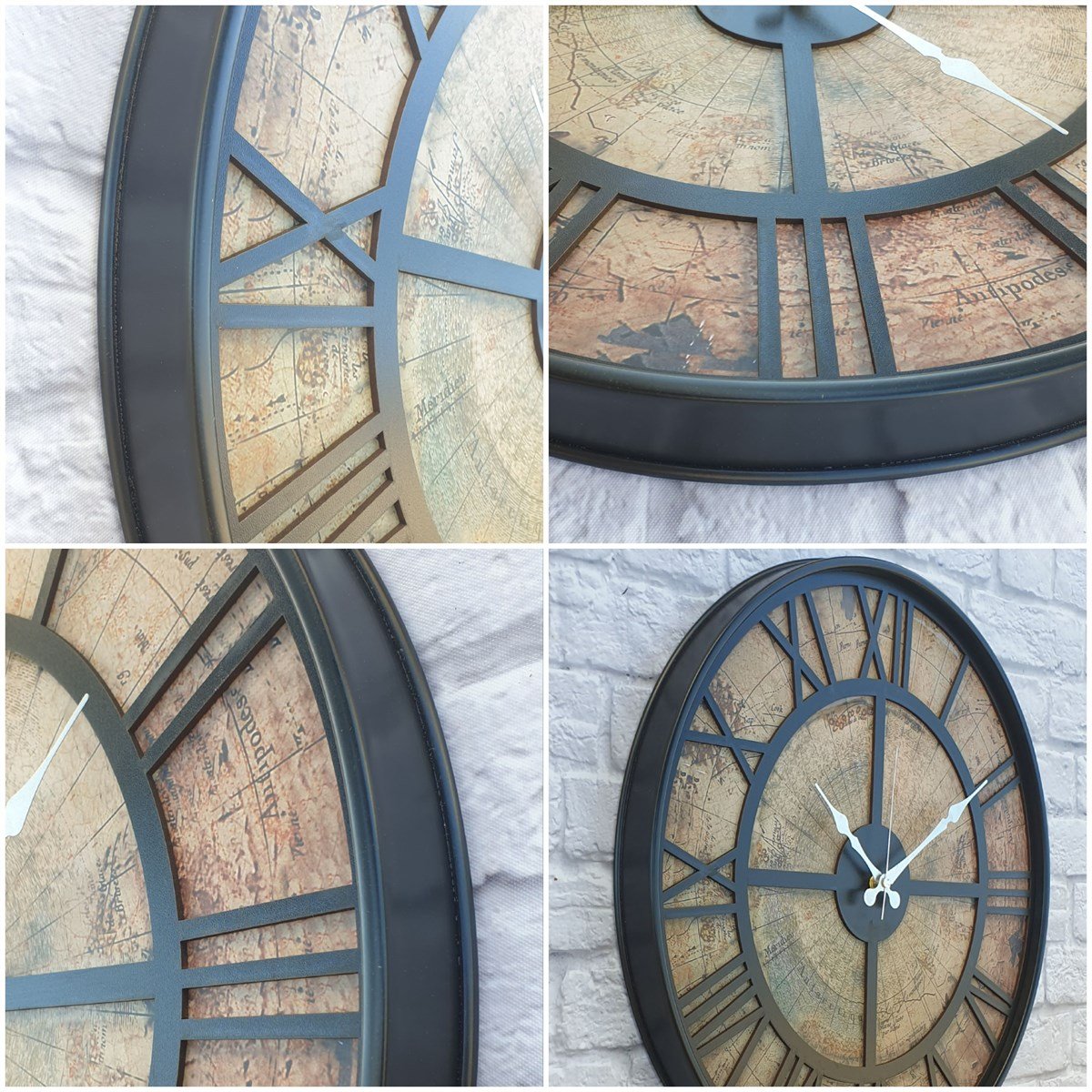 Markakanvas Siyah Metal Kasalı Eski Dünya Haritalı Duvar Saati  (Çap 50 cm - 80 cm )